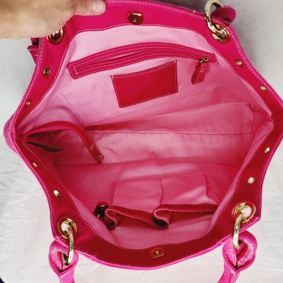 Sigrid Olsen Extra Large Pink & Cream Striped Fabric Tote Bag Shoulder Purse - Picture 10 of 14